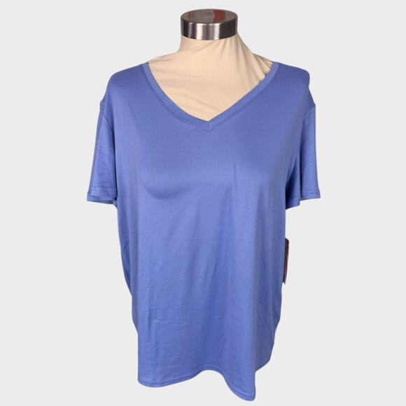 Hanes Large Cloud Knit Blue Comfort Sleep V Neck Short Sleeve Top NEW NWT - Picture 1 of 10